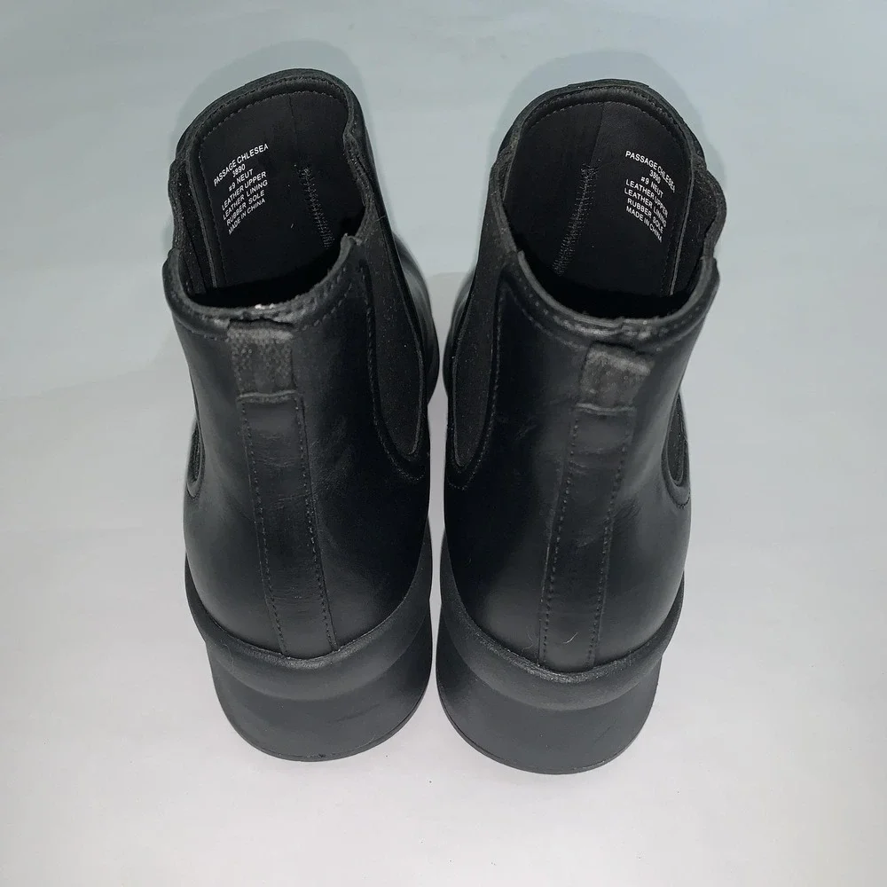 ABEO Passage Chelsea Boots Womens Size 9 Black Leather Ankle Wedge Pull On